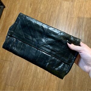 Vintage 80s Black Eel Skin Leather Clutch
